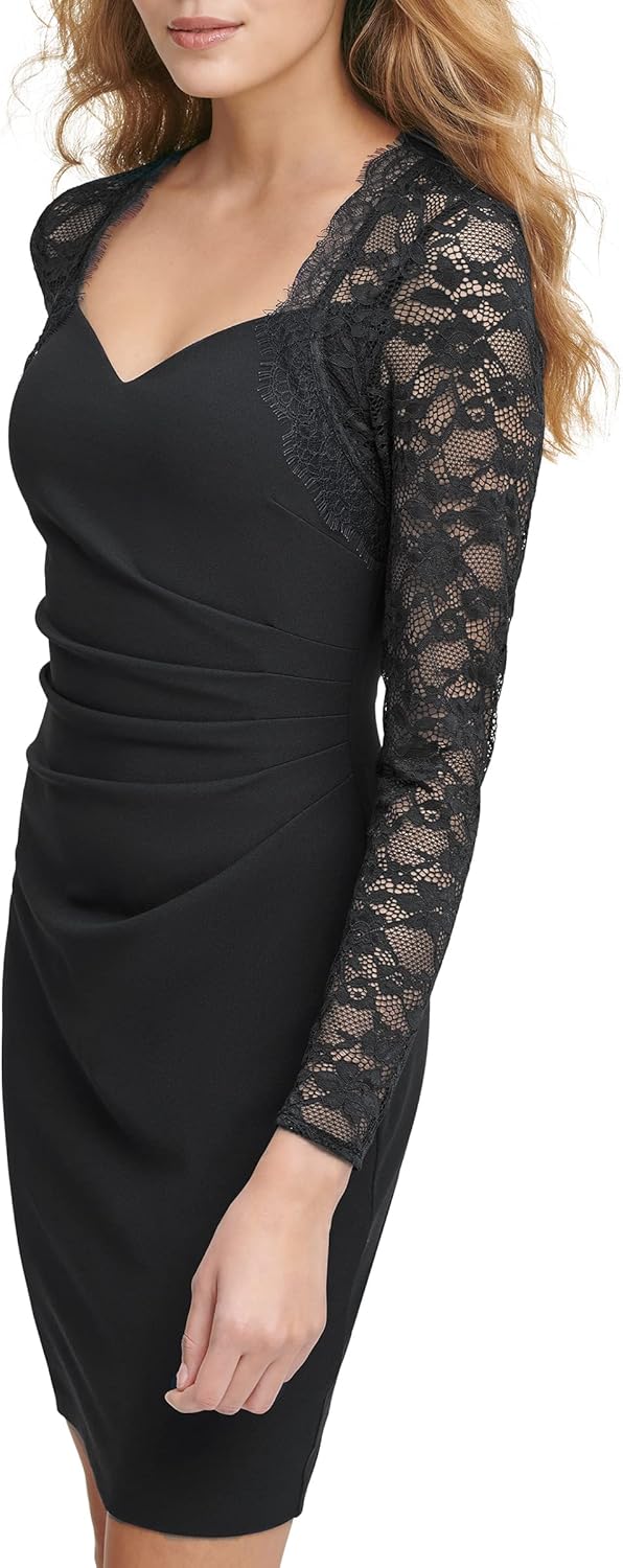 GUESS Womens Three-Quarter Sleeve Cut-Out Sweatheart Lace Sheath Dress - Image 2