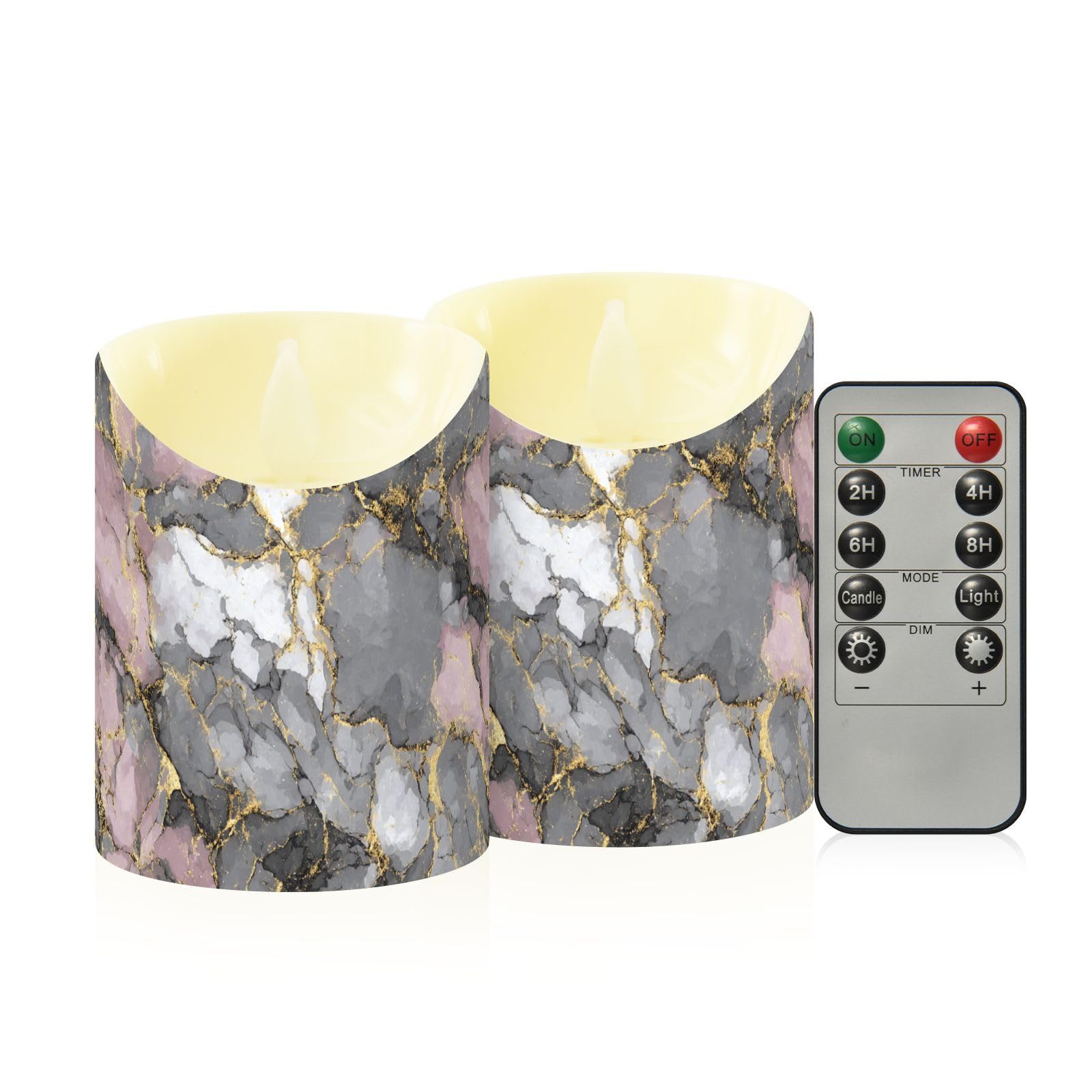 Velas de control remoto LED efecto mármol decorativas con temporizador 8