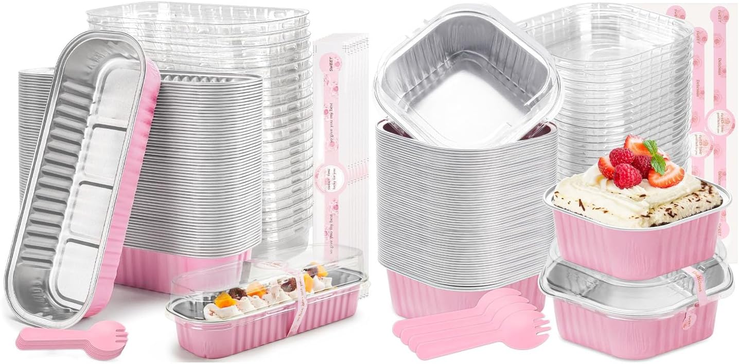 Bundle of 50 Pack Mini Loaf Pans and 60 Pack Mini Cake Pans for Birthday Wedding Party Gift
