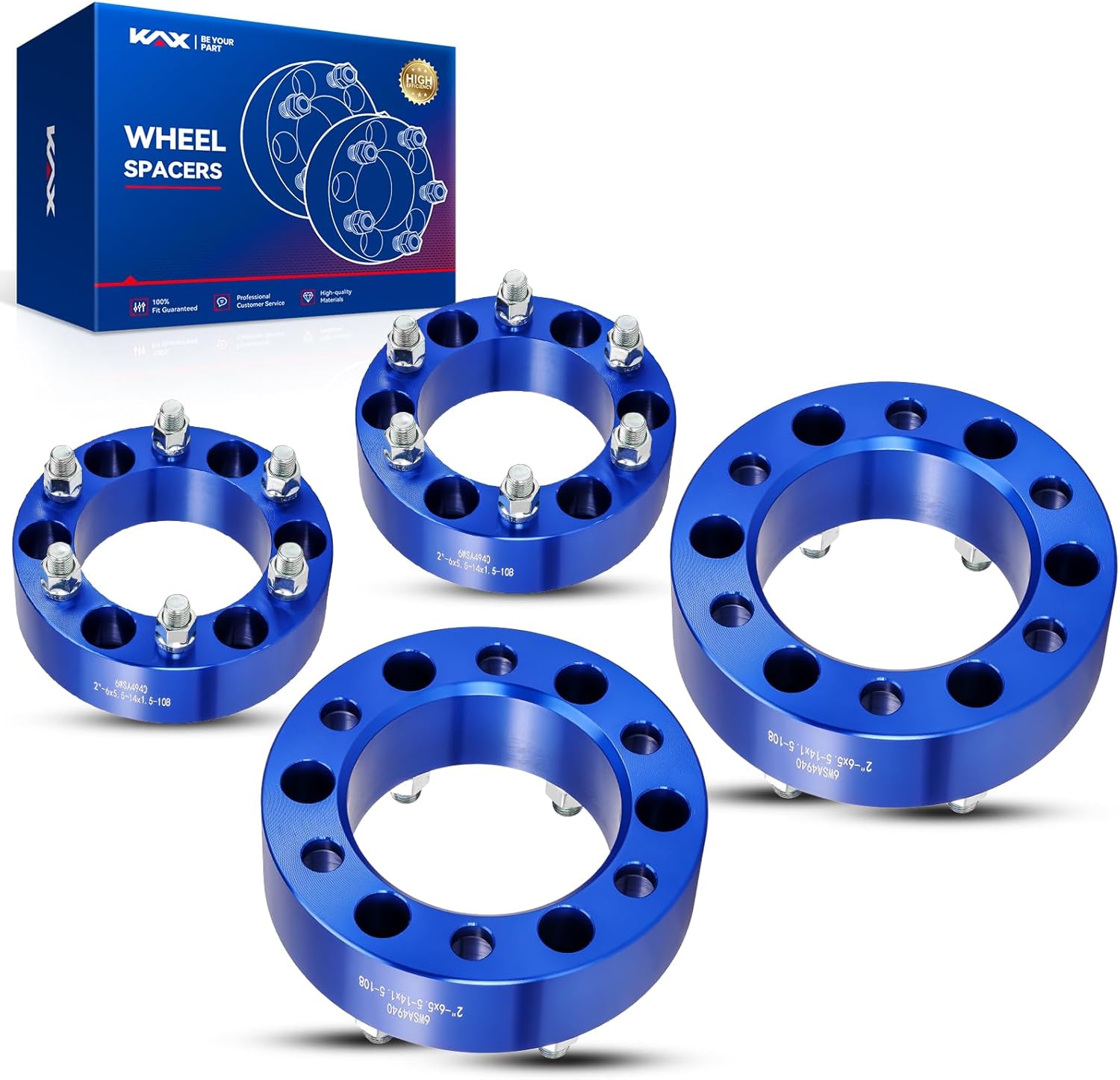 KAX 6x5.5 Wheel Spacers 2 inch for Silverado 1500,6 Lug Spacers with 108mm Hub Bore M14x1.5 Studs for 1500, Sierra 1500, Silverado 1500 LTD, Tahoe,4pcs 6x139.7mm Aluminum Tire Spacer,Blue