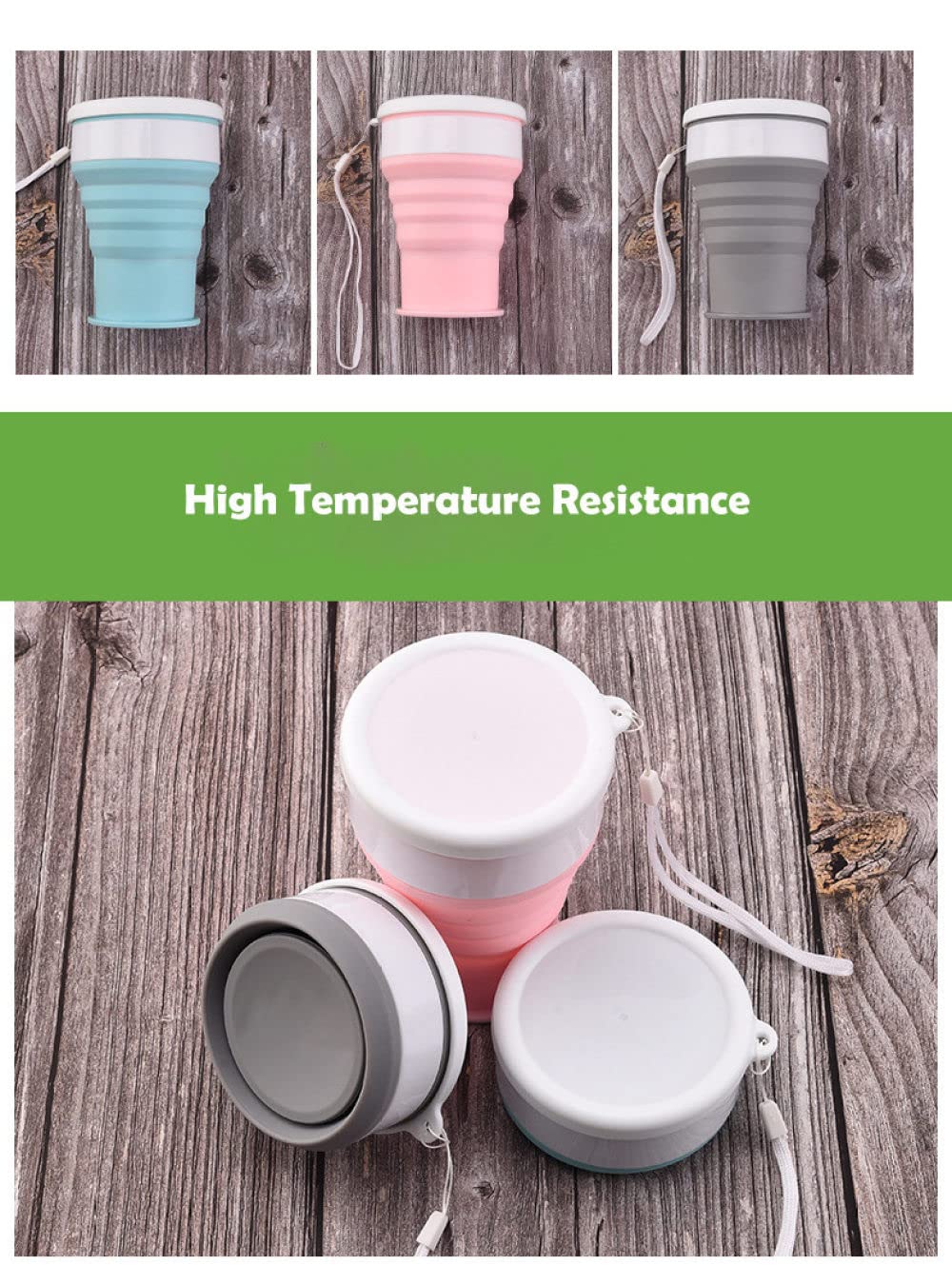 Taza de viaje de camping plegable de silicona de 200 ml Taza de café telescópica portátil Taza de agua al aire libre Botella de agua plegable Drinkware, Pink
