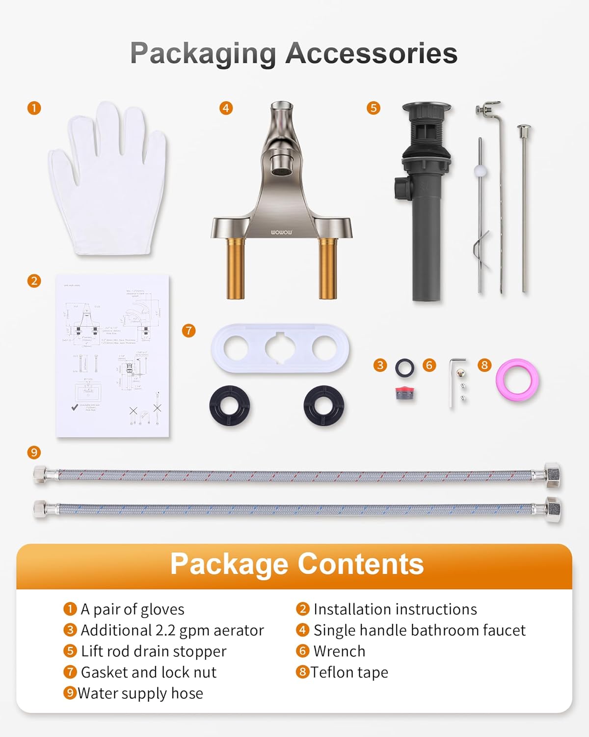 WOWOW Bathroom Faucet 1 Handle Low Arc Single Handle 4 inch Centerset Bathroom Sink Faucet with Pop Up Drain Assembly Basin Mixer Tap Brushed Nickel Vanity Faucets