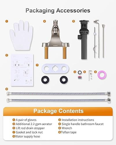 Miniatura 7 de WOWOW - Grifo monocomando para lavamanos de baño, juego central de 4