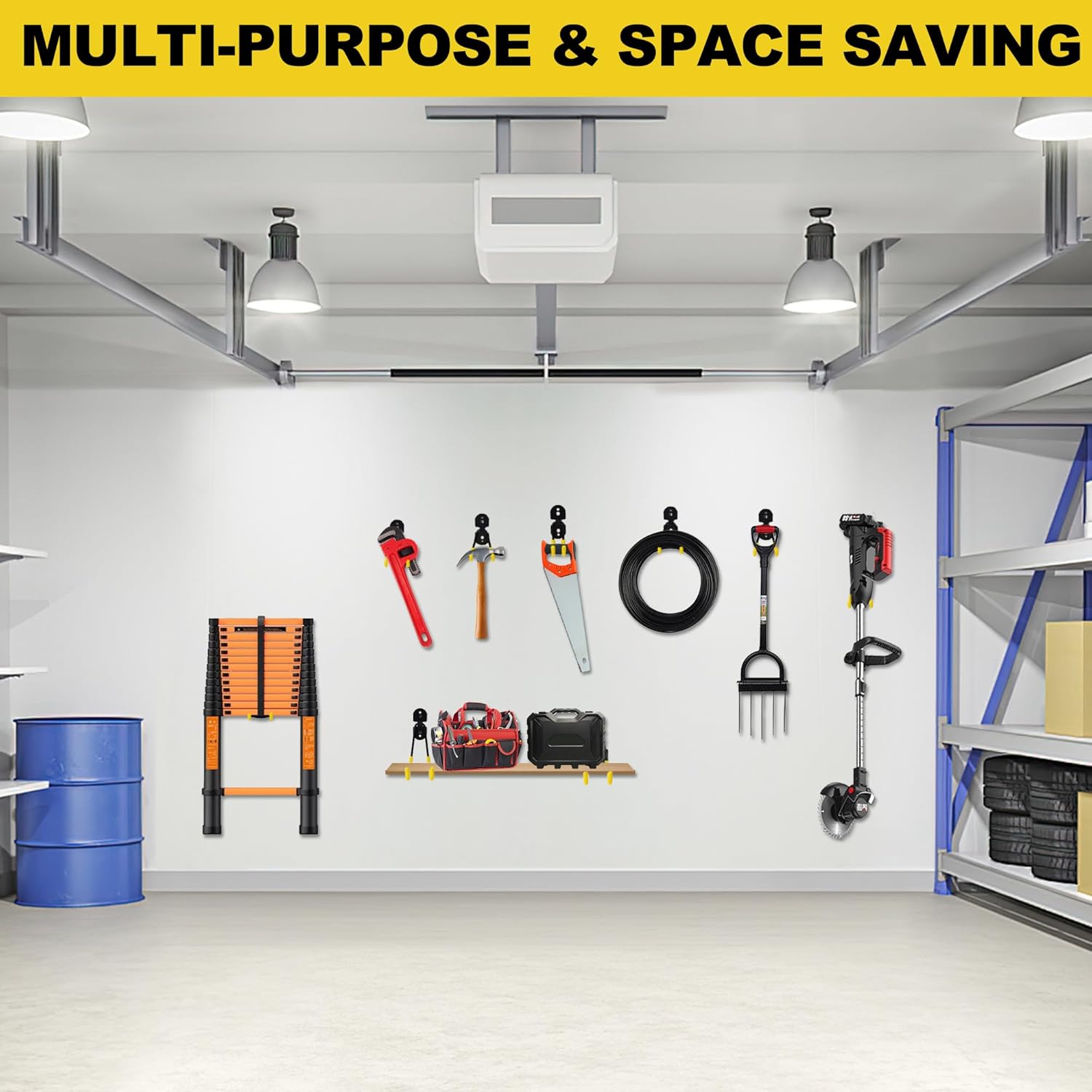 11 Inch Garage Hooks Heavy Duty, 4 Pack Large Garage Storage Utility Hooks, Wall Mount Tool Hanger, Garage Organizer for Ski/Snow Board, Chair, Hose, Chair, Broom, Garden Tools