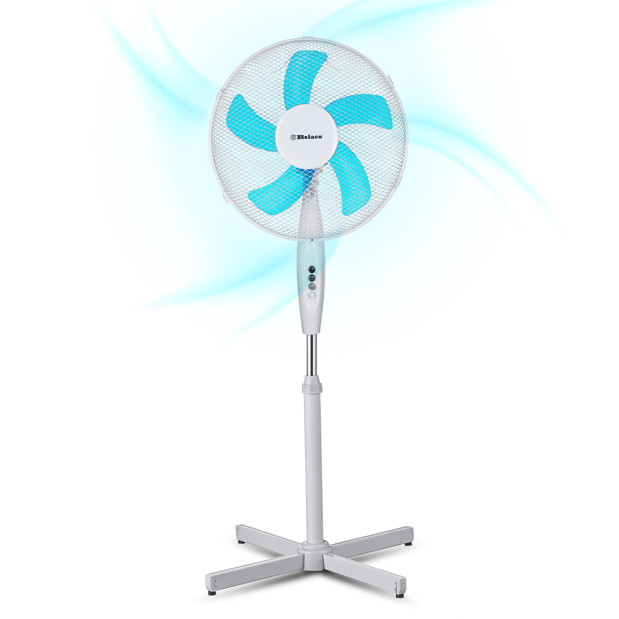 Belaco 16" Pedestal Fan, Oscillating, Adjustable Height, White & Blue - BSF40WR2