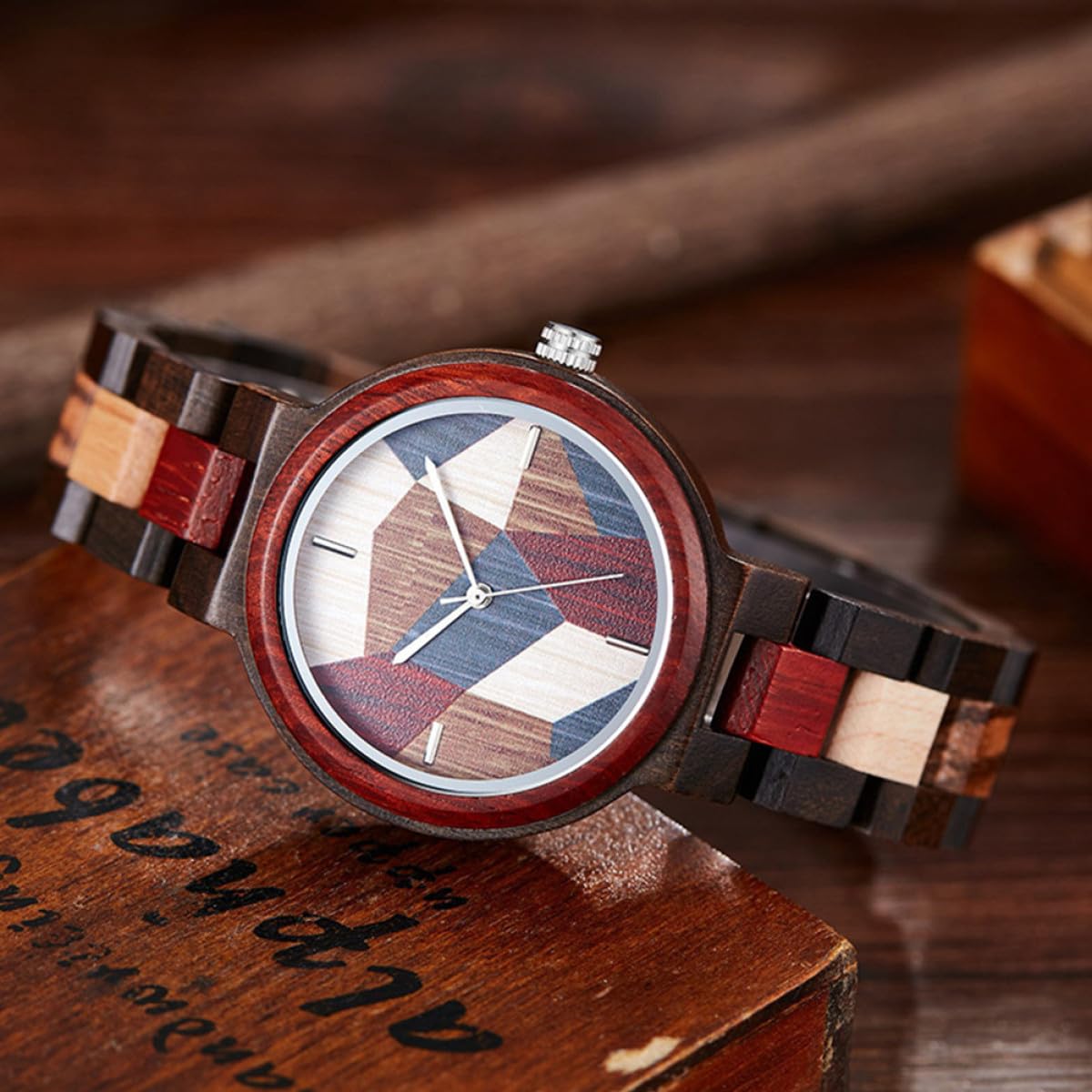 Healvian Orologio al Quarzo in Legno Unisex Design a Contrasto di Colori, Leggero e Preciso, per Ogni Occasione e Stile alla Moda