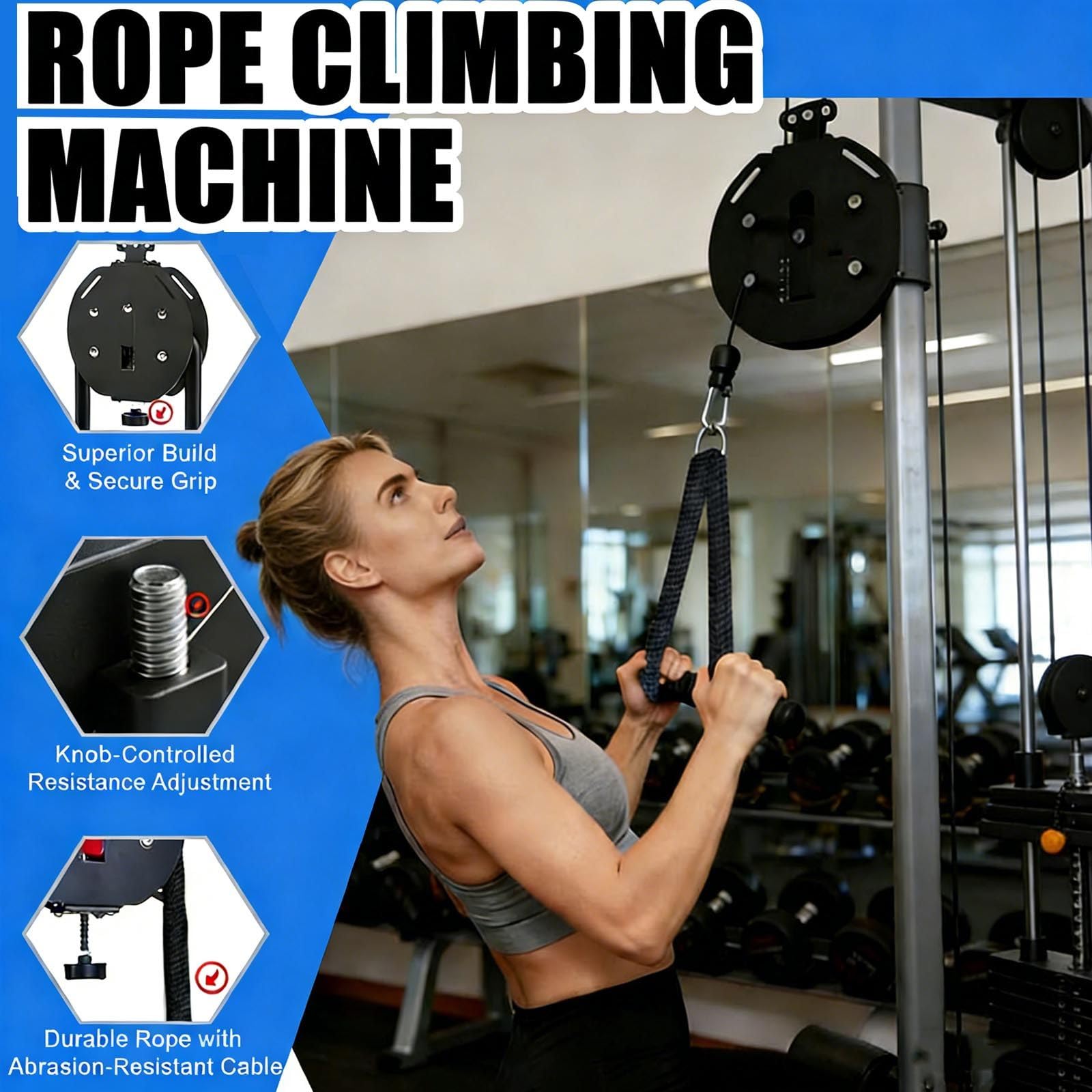 Entrenador De Cuerda Sin Fin | Siste-ma De Poleas De Cable PortáTil Con Resistencia Ajustable | MáQuina De Cuerda Para Escalar, Equipo De Gimnasio En Casa Para Ejercicios De Agarre, Brazos