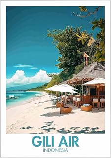 Gili Air Poster Indonesia Beach Wall Art Print with tropical island scene from Gili Air and Trawangan for home decor and coastal living room or bedroom