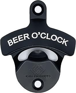 Beer Bottle Opener Wall Mounted - Black Wall Mounted Bottle Opener Classic Bar Accessories Wall Bottle Opener Essential Beer Opener for Home Bar or Man-cave 2 Screws Included (Beer o`Clock)