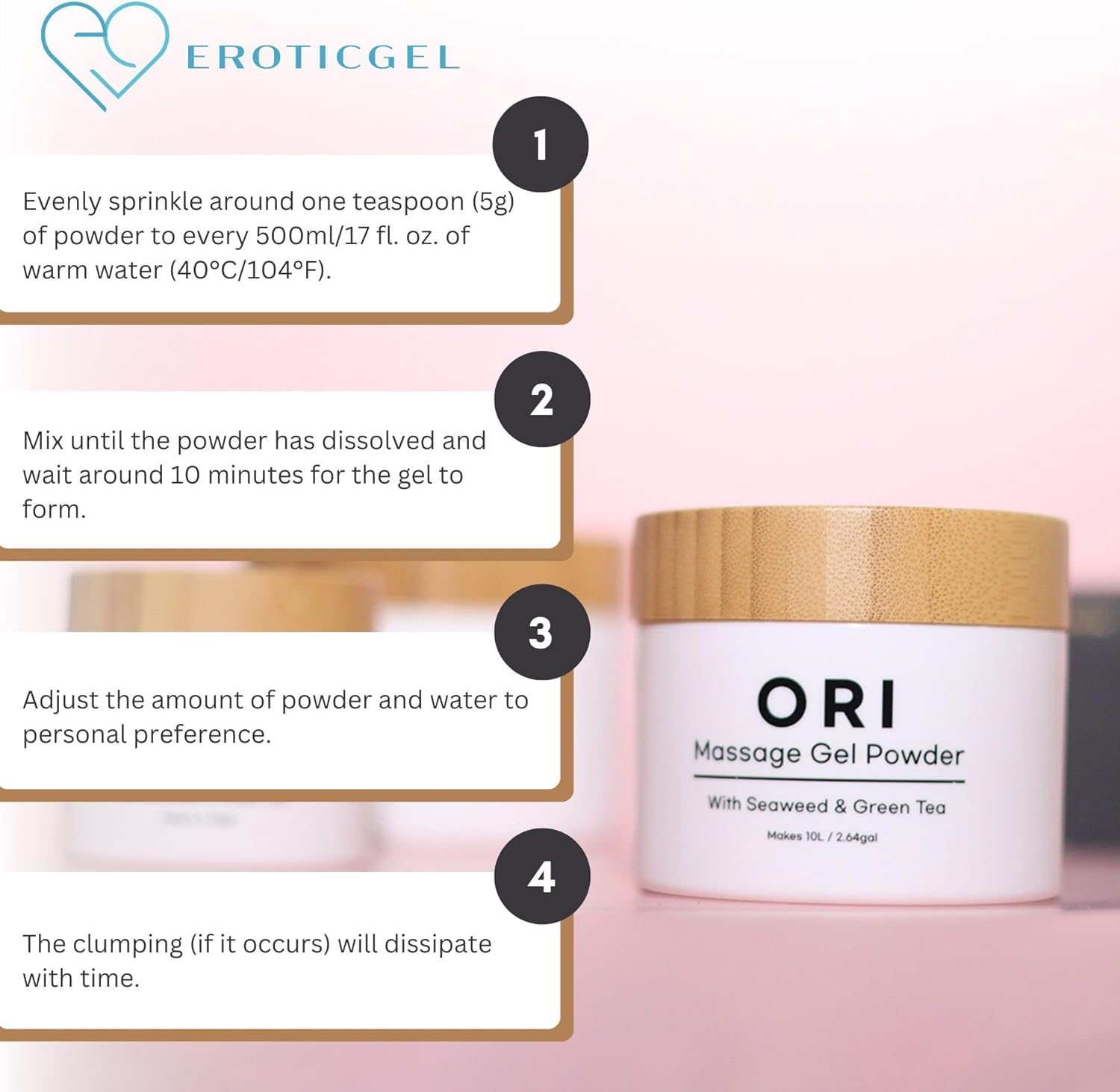 Japanese Nuru Massage Gel Powder 100g | Formulated with Natural Seaweed & Green Tea | Made in Japan | Paraben, & Glycerine Free | Fragrance-Free | Makes 2.64 gal/ 10L | Vegan | Ori - Image 3