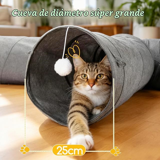 Foto 4 de 6 de Nobleza Túnel para Gatos - Túnel de Juego Plegable de Tela Oxford Resistente, con Caña de Pescar y Agujeros…