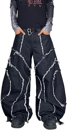 DFGIGT Mens Hip Hop Baggy Jeans Wide Leg Skater Jeans Vintage Loose Fit Denim Pants Streetwear Rock