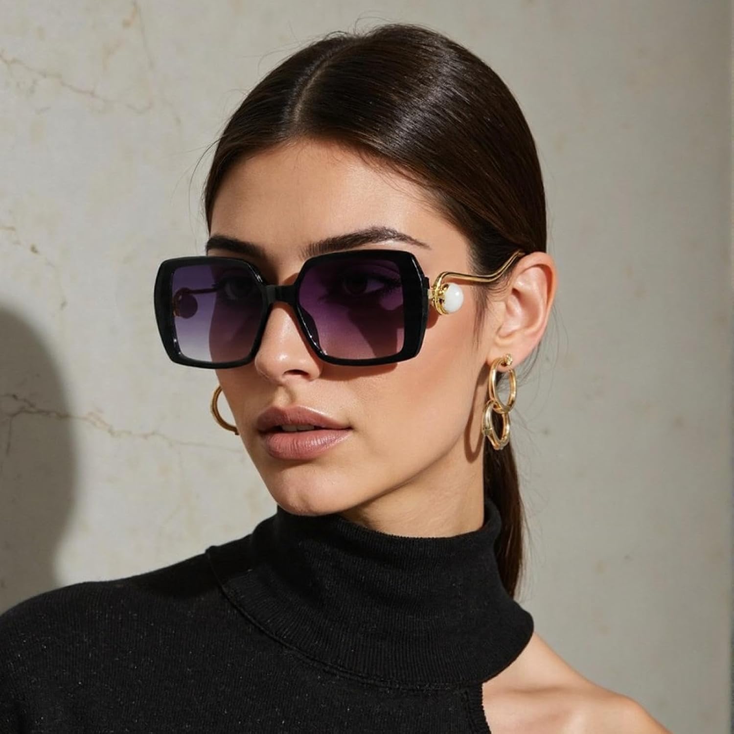 Sunglasses for Women Gradient Blue Yellow Frame Glasses Unique Double Frame Golden