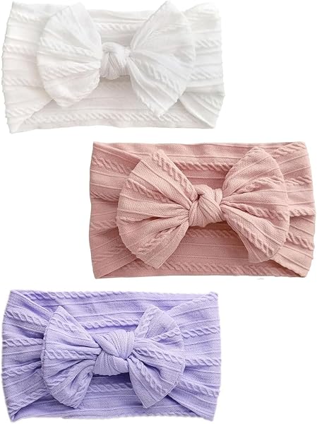 DAFNE Set di tre fasce per neonati e fasce per capelli, fasce in nylon per bambine, fasce con fiocco per neonati, fasce con fiocco morbido, fasce elastiche adatte a neonati e bambini piccoli - 1