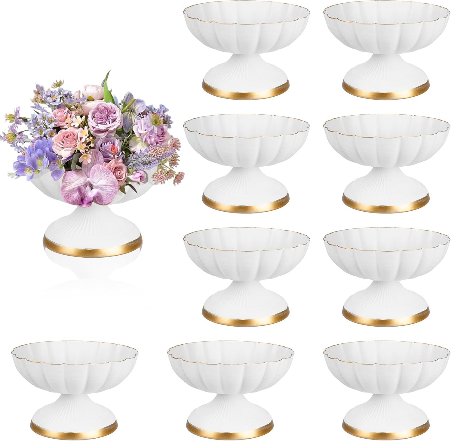 10 Pcs Compote Bowl Vases for Centerpieces Urn Vase, Metal Small Pedestal VaSe Gold Pot, Flower Arrangement for Wedding Anniversary Party Home Decor
