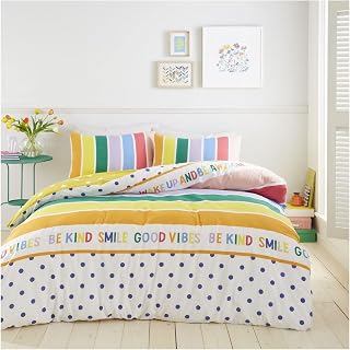 Lions Rainbow Striped Duvet Cover King Size - Soft Poly Cotton Reversible Printed Bedding with Matching Pillowcase, 3 Piece King Size Bed Quilt Covers King Size For Girls (230x220cm)