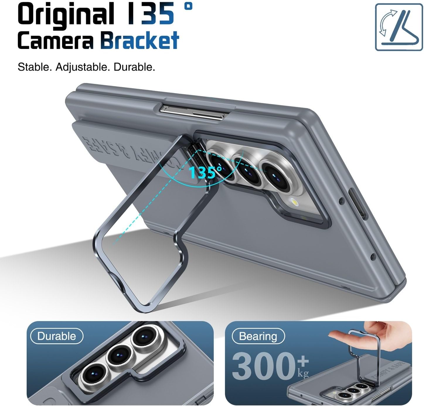 for Samsung Galaxy Z Fold 7 Protect Case with Wristband & Lens Stand,Bulit-in Screen & Hinge Protection Shockproof Full Body Drop Fall Protection.(Grey)