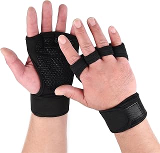 Guantes Gimnasio Hombre Mujer, Calleras para Crossfit con Muñequeras Gym, Guantillas Gym Transpirable Antideslizantes, Válidos para Gimnasio, Calistenia, Mancuernas, Dominadas Fitness (Negro)