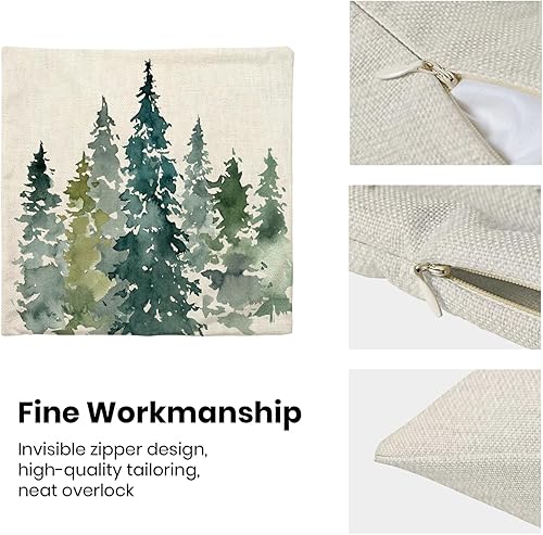 Miniatura 5 de Juego de 2 fundas de almohada navideñas de 18 x 18 pulgadas, diseño de Papá Noel, rayas rojas, de lino, estilo rural, de invierno, color rojo,