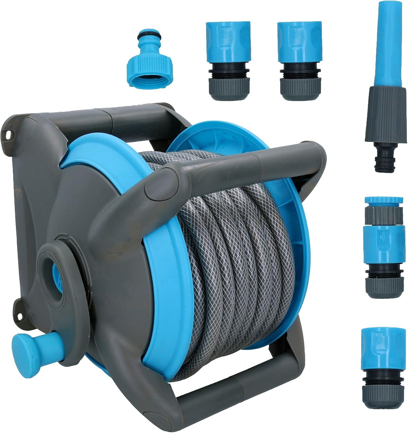 AB Tools Garden Compact Wall Hose Reel with 15 Metres of Hose + 5 Nozzles/Fittings