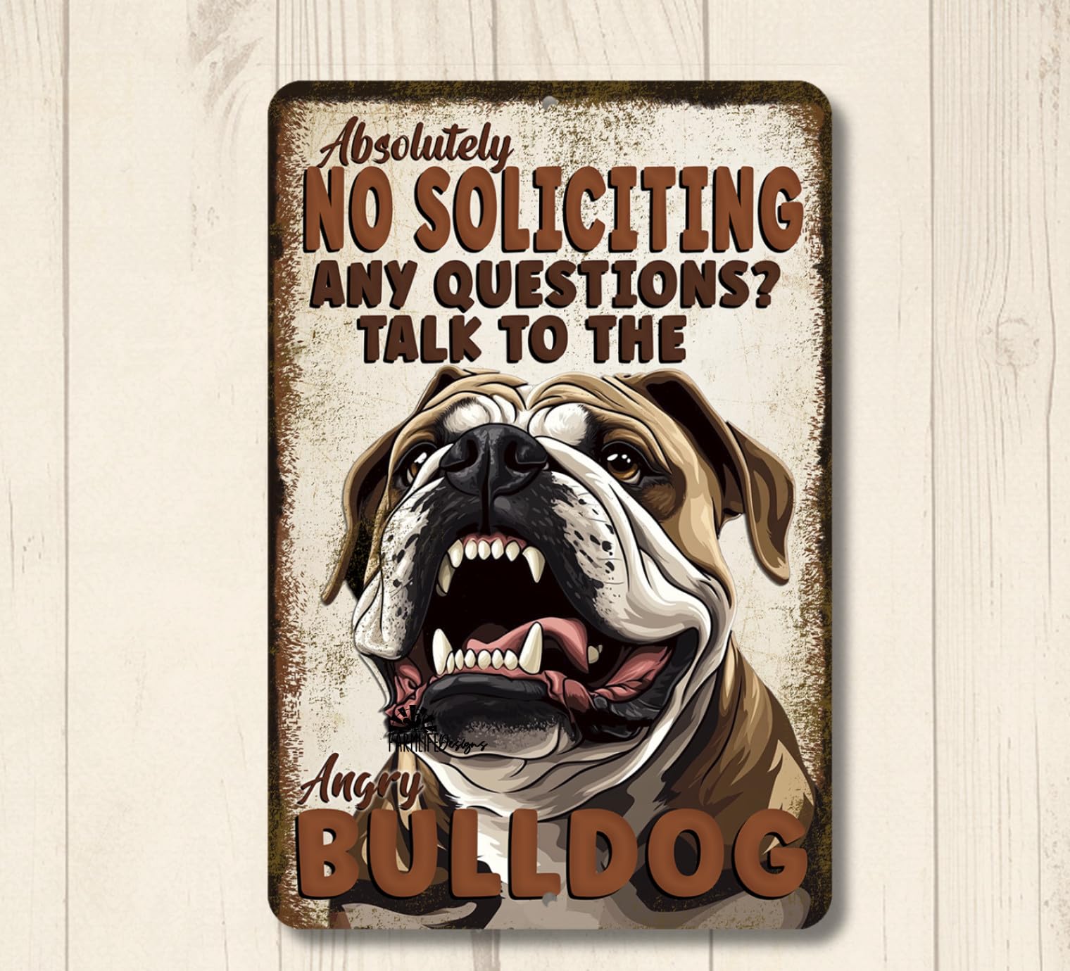 English Bulldog bull Dog Sign No Soliciting wall art funny metal man cave tin home decor
