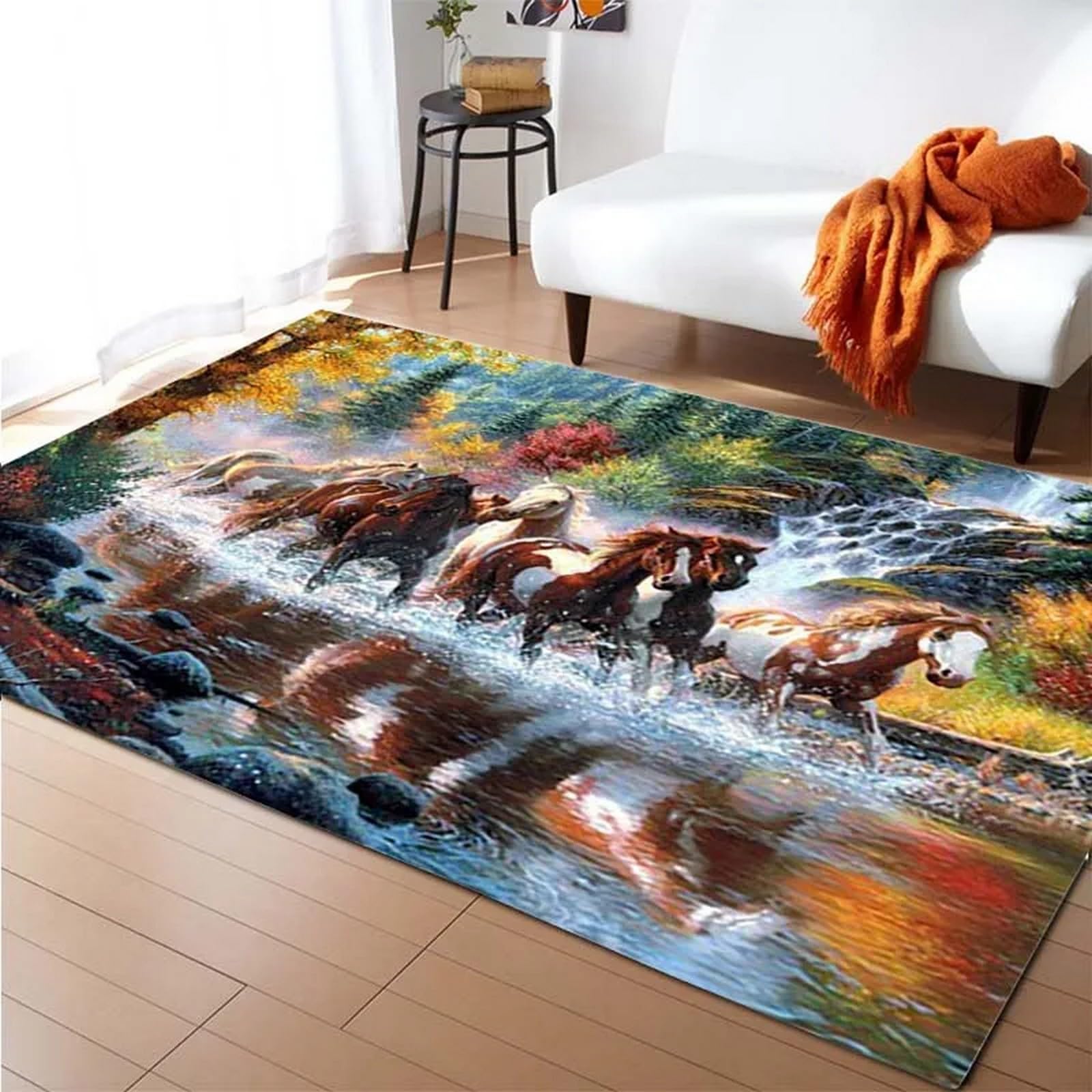 Tapis antidérapant salon pour éviter les glissades motif cheval 3D