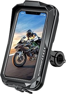 Motorcycle Phone Holder, Universal Bike Phone Holder Waterproof with Touch Screen and Sun Visor for Motorbike Bicycle Scooter Handlebar Phone Mount for 4.7-7.0'' Phone
