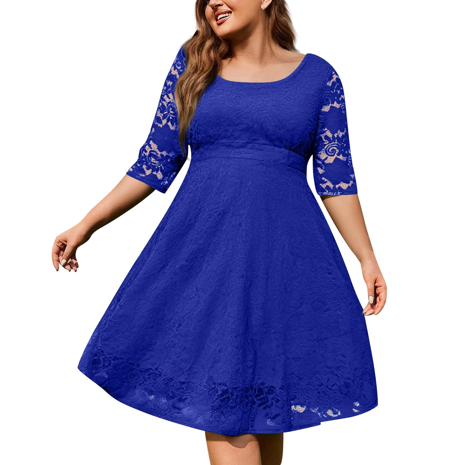 Festliche Kleider Damen Große Größen Spitze Lang Silvester Kleid Damen Midi A Linie Abendkleid Damen Halbarm Abendkleider Elegant Für Hochzeit Cocktailkleid Frauen Für Mollige Spitzenkleid