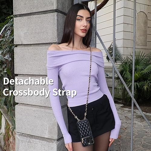 Miniatura 4 de LAMEEKU for iPhone 15 Pro Case Wallet, Crossbody Wallet Purse with Card Holder, Quilted Leather Zipper Wrist Strap RFID Blocking Cover for Women for