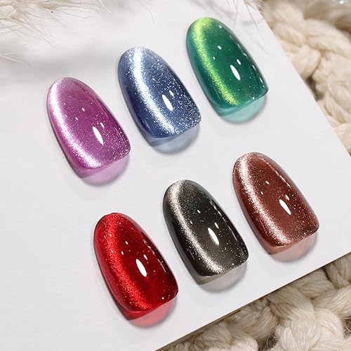 Miniatura 2 de Double Rhythm Diamond Cat Eye - Juego de 6 esmaltes de uñas de gel con purpurina reflectante, morado, azul, verde, rojo, negro, marrón, negro,