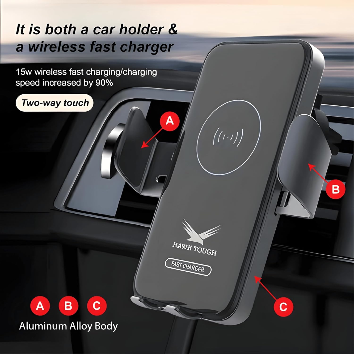 Auto-Clamping Fast Wireless Car Charger Smart Sensor 15W, 360° Rotation, One-Hand Mount, Air Vent Phone Holder for iPhone & Android – Thanksgiving Gift