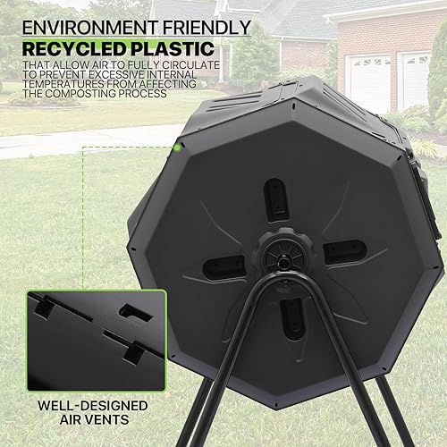 Miniatura 7 de Magshion Vaso de compostaje de cámara de 43 galones para exteriores, contenedores de compostaje de alto volumen para jardín con puertas correderas