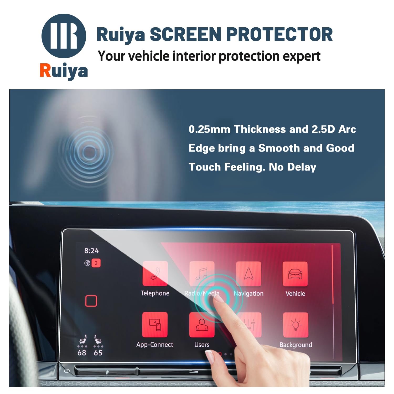 Screen Protector for VW MK8 GTI 10-inch Radio Touchscreen 2020-2025 Volkswagen GTI Accessories 9HD Clarity Tempered Glass Compatible with 2020 2021 2022 2023 2024 2025 VW Volkswagen GTI - 2