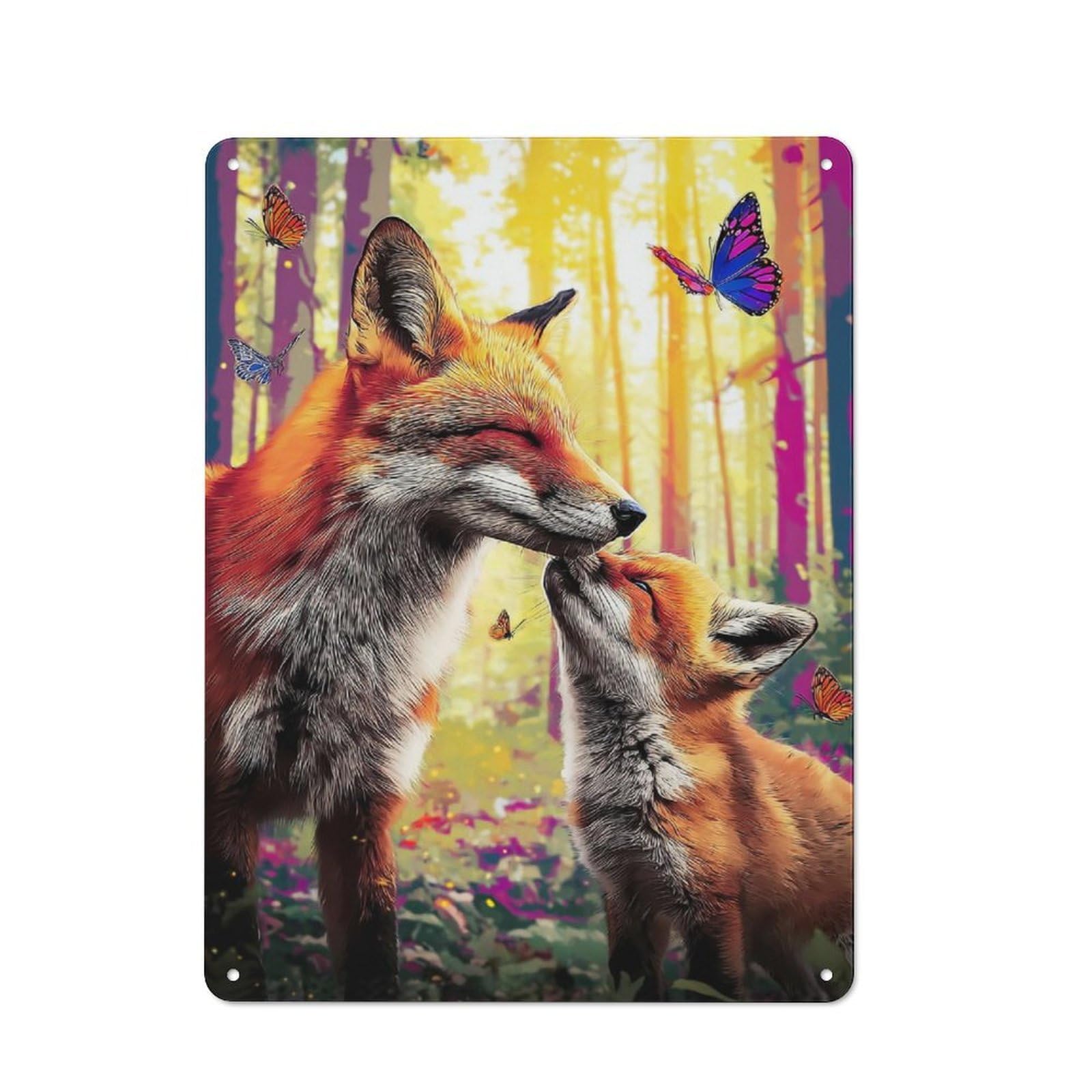 Junmoney Foxes In A Magical Forest Retro Metal Plaque 40X30cm For Guest Room Or Hallway, Housewarming Present For People Styling Guest Room And Hallway