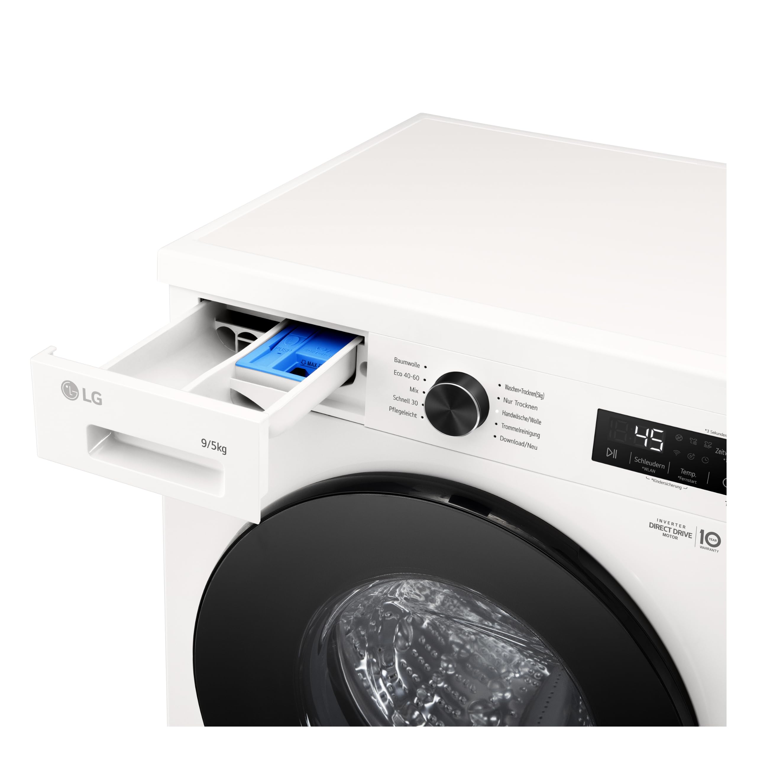 LG W4WB3095Y Waschtrockner (9 kg Waschen/5 kg Trocknen, Energieeffizienzklasse A/E 1.300 U/Min.) mit Steam, AquaLock und 6 Motion, Weiß