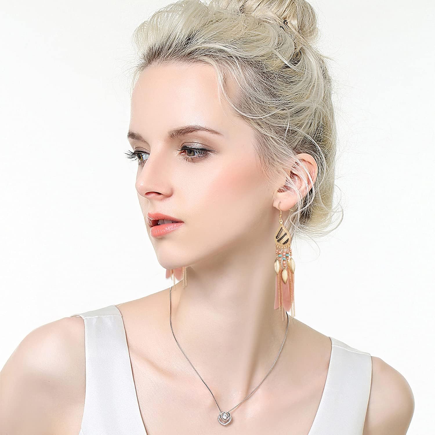 12 Pairs Women Feather Earrings Vintage Bohemian Earrings Long Drop Dangle Earrings Set With Dream Catcher Design - Image 4