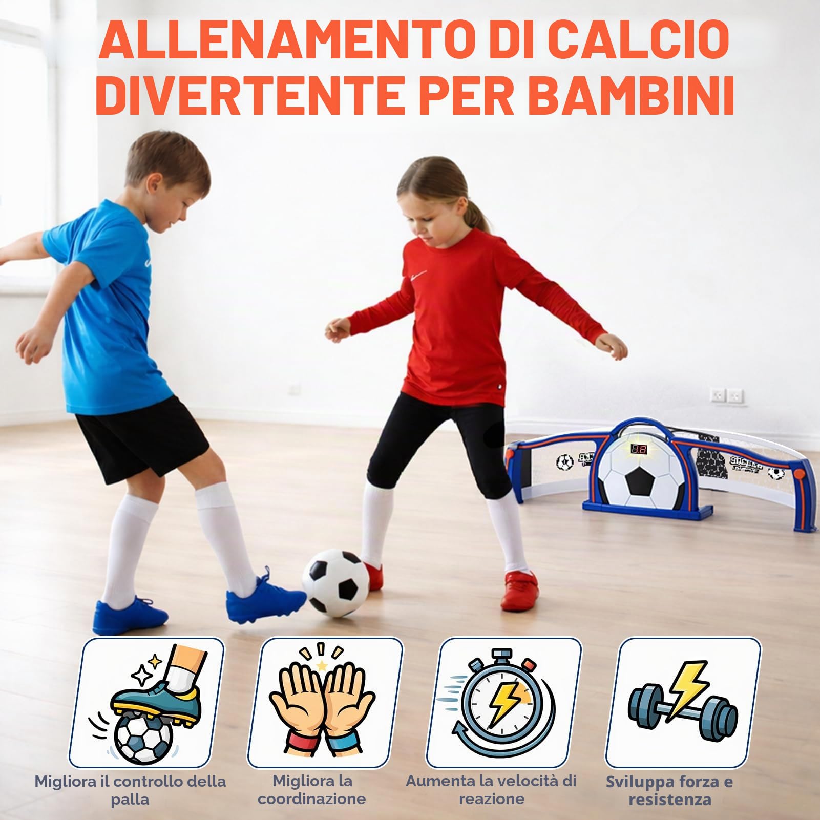 Dreamon Porte da Calcio per Bambini, Porta Calcio Piccola per Interno con Contatore Punti e 2 Modalità, Allenamento e Miglioramento Tecnica, Ideale Come Regalo Calcio per Bambini 6-12 Anni