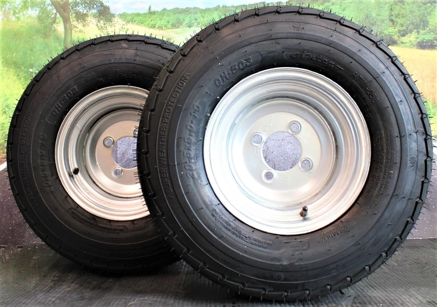 Antego Tire & Wheel (Set of 2) 205/65-10 20.5x8.0-10 10 Ply Load Range E Super Durable Trailer Tire Wheel Assembly - 4 Lug Galvanized Rims