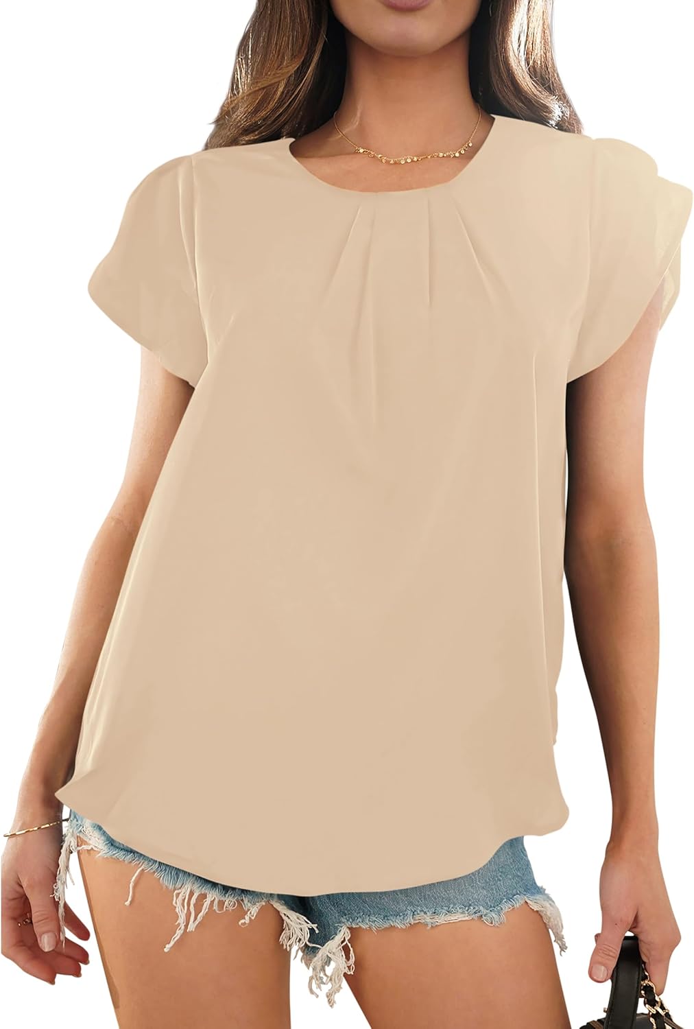 PRETTYGARDEN Women's Tops 2026 Casual Summer Round Neck Short Sleeve Basic Pleated Loose Fit Blouses Plain Tunic Shirts - Image 6