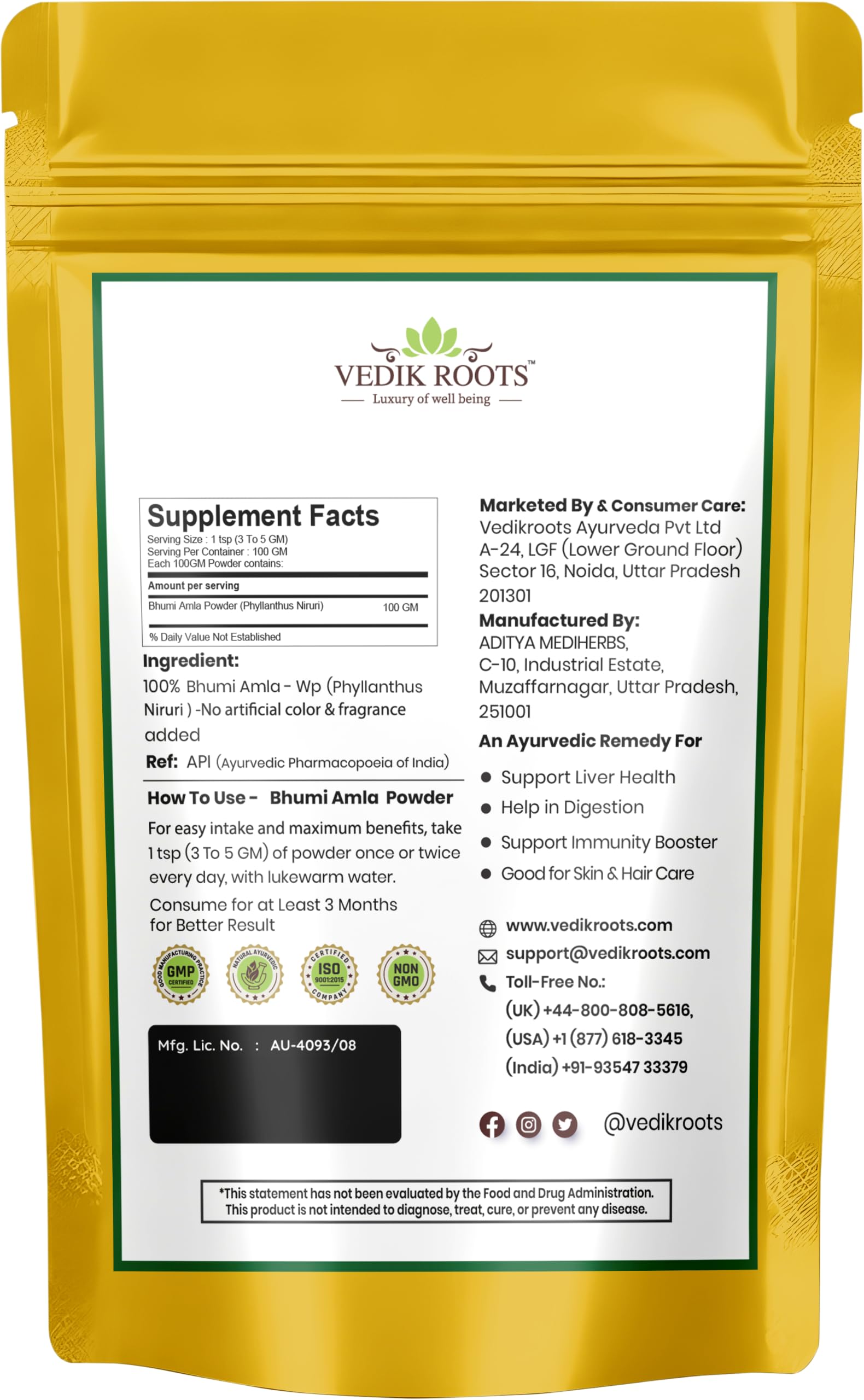 Organic Bhumi Amla Powder - Rich in Antioxidant Vitamin C - Supports Healthy Immune Function 100 Gm (Pack of 2) — Amazon image 2