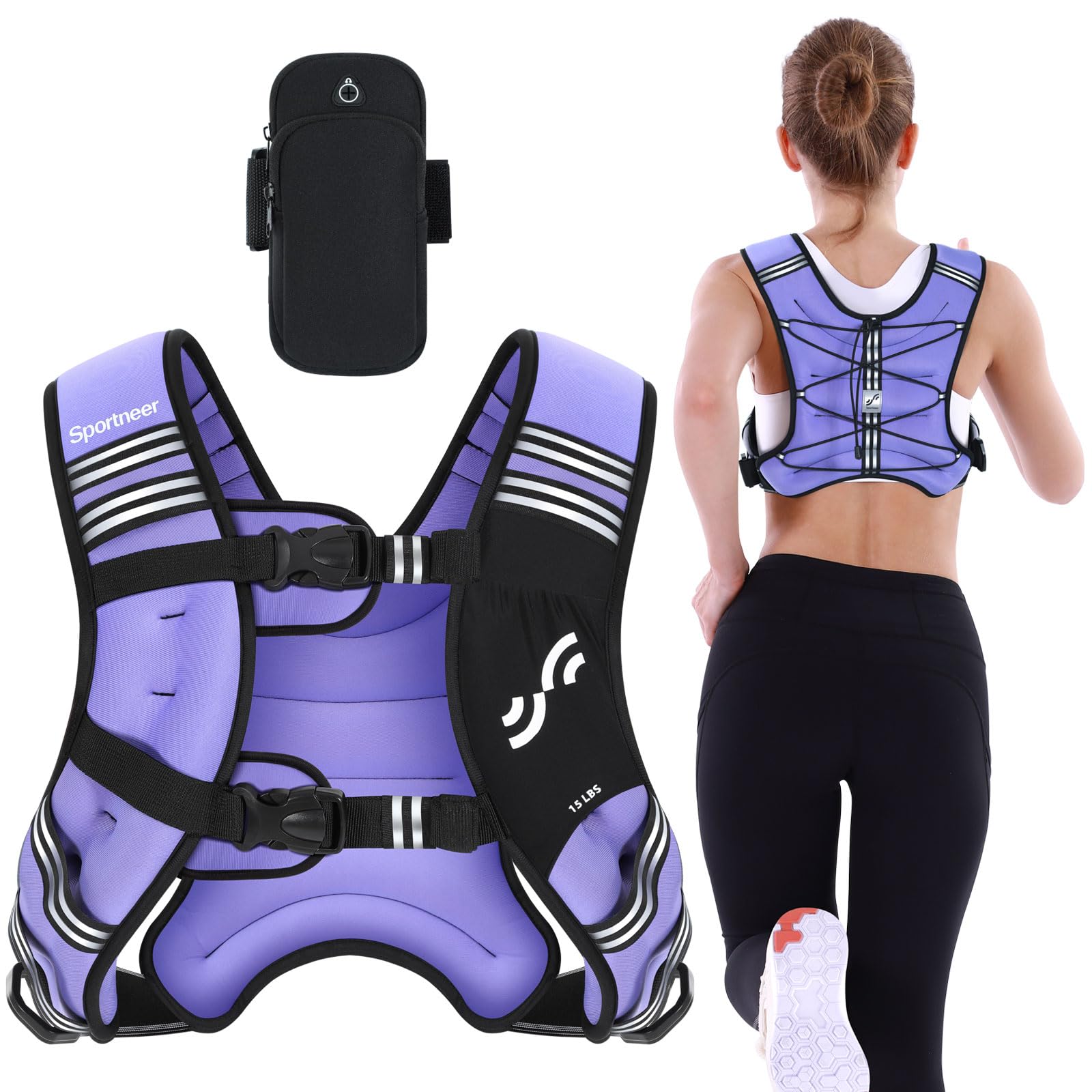 Weighted Vest for Men and Women: Sportneer 8lbs/12lbs/15lbs/20lbs/25lbs Weight Vest with Reflective Stripe Running Vest for Workout Strength Training Fitness Muscle Building Weight Loss Weightlifting
