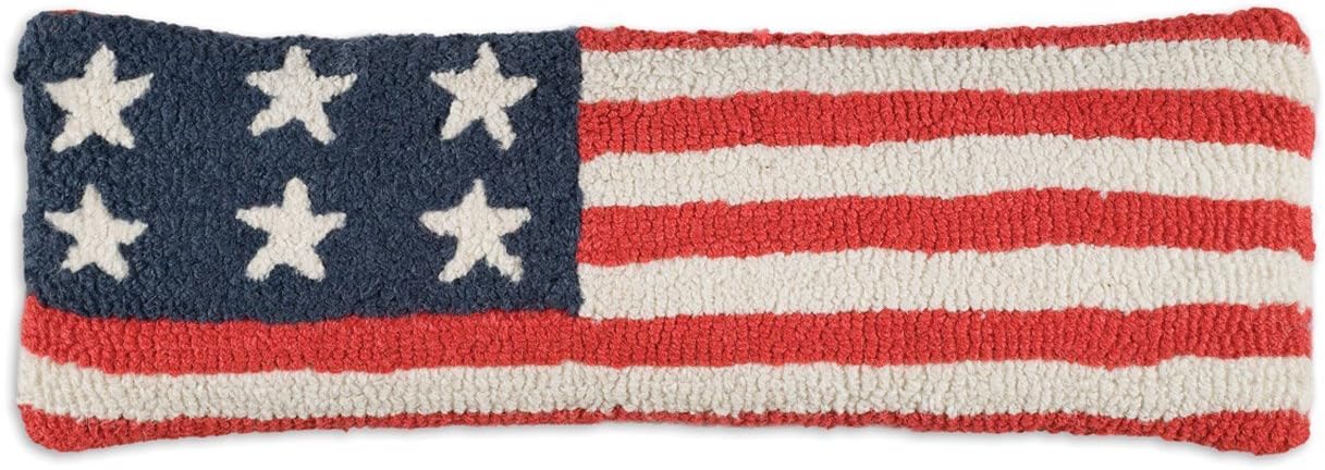 Chandler 4 Corners Artist-Designed Stars and Stripes Hand-Hooked Wool Decorative Throw Pillow (8 in x 24 in) 4th of July Pillow for Couches & Beds - Low Maintenance - Veteran, Patriotic Pillow