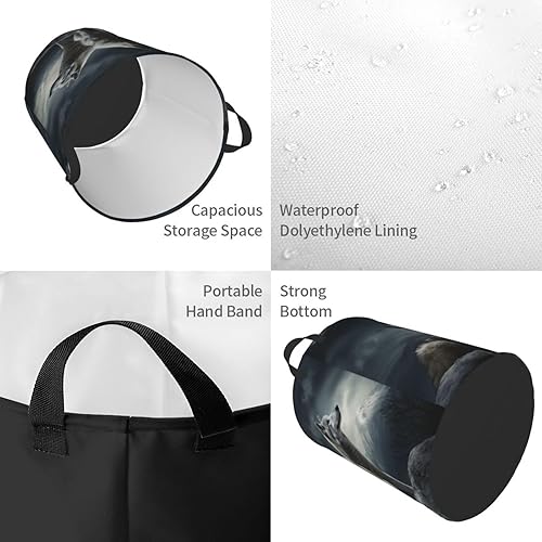 Miniatura 4 de Cesta circular con estampado de lobo en la noche, impermeable, cesta organizadora de lavandería, con asas, para ropa, juguetes, tamaño mediano