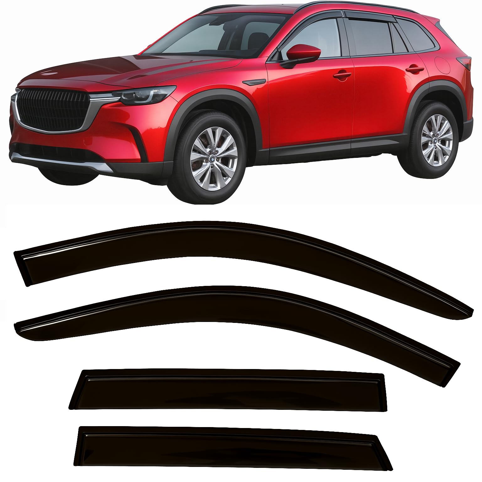 2024-2026 Tape-On Rain Guards for Mazda CX-90 & CX-70 Side Window Visor Deflectors Turbo S Select Preferred Plus Premium Tinted Vent Shades CX90 CX70 2025