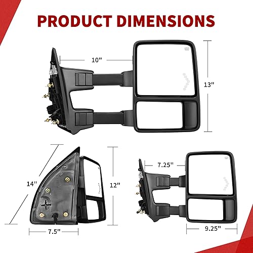 Miniatura 9 de YITAMOTOR Espejos de remolque compatibles con Ford F250 F350 F450 F550 Super Duty 2001-2005 Excursión 2001-2005 con luz LED de señal de flecha de