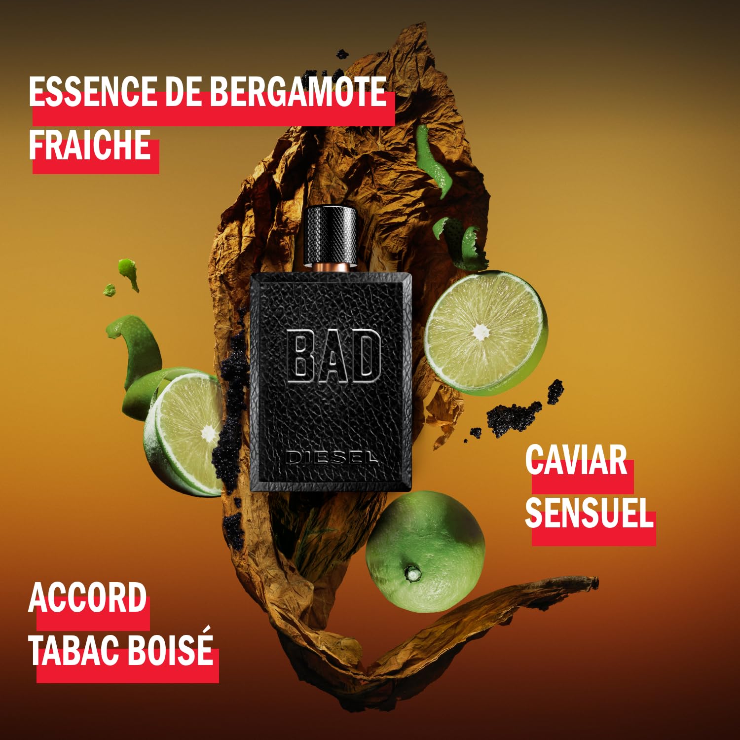 DIESEL Bad - Eau De Toilette Homme - Boisé - Accord Tabac, Caviar & Bergamote - Tenue Longue Durée - Spray Vaporisateur