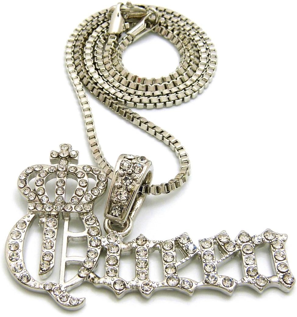 Fashion 21 Women's Statement Rhinestone Filled Queen Pendant 18",20",24" Chain Necklace in Gold, Silver Tone (Silver / 2mm 24" Box Chain)