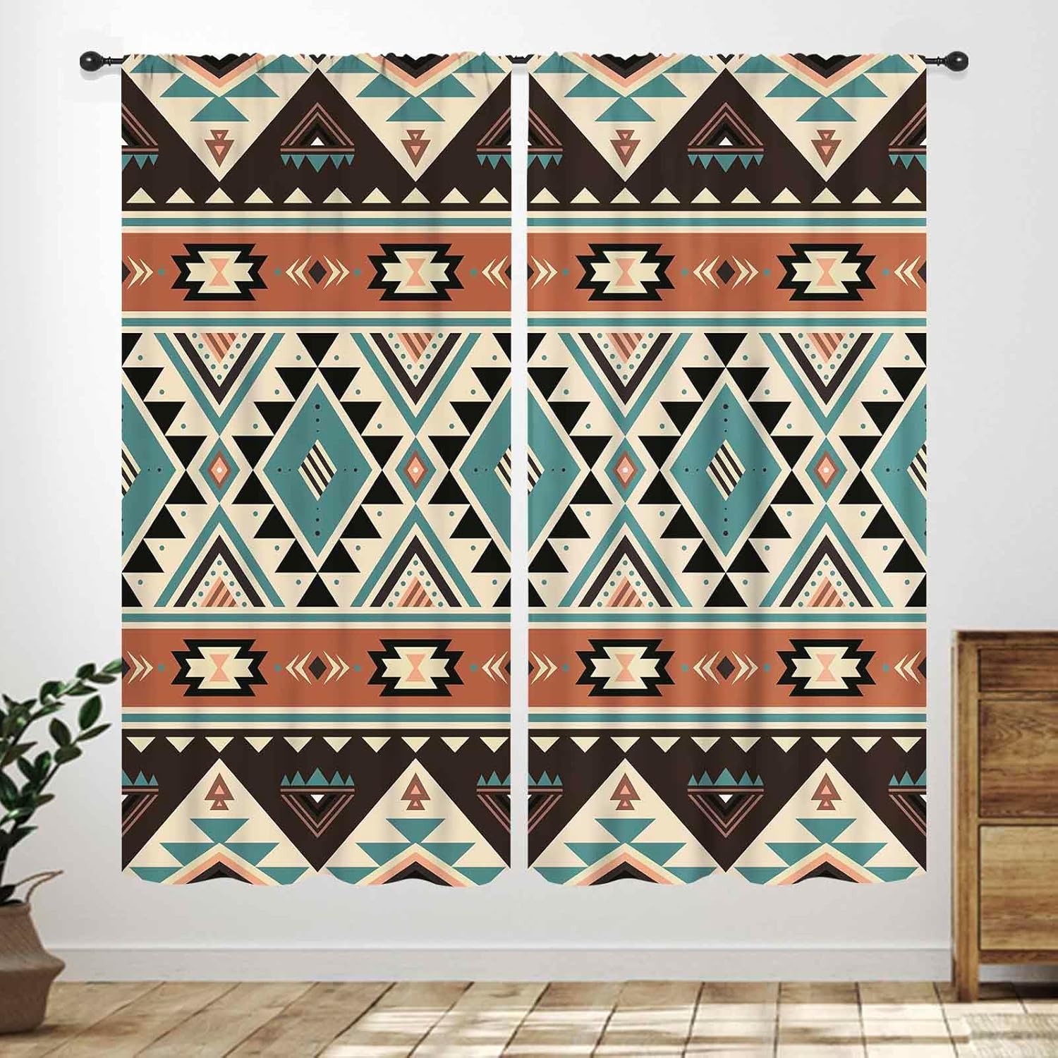 Western Curtain,Southwestern Farmhouse Cow Print Curtains for Bedroom Living Room Kitchen,Aztec Retro Geometric Stripes Drapes Treatments 2 Panels,52X84 Inch