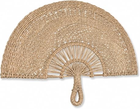 LOGOFUN Handmade Straw Woven Semicircle Fan Wall Art Rustic Farmhouse Decoration for Boho Wedding Hanging
