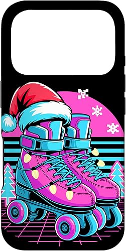 Vista 30 de Christmas Synthwave Rollerskate Rollerskater Rollerskating Case for iPhone 16